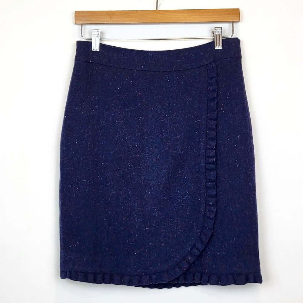 Talbots Navy Blue Tweed Ruffle Hem Wool Pencil Skirt, Size 6 Petite, NWT
